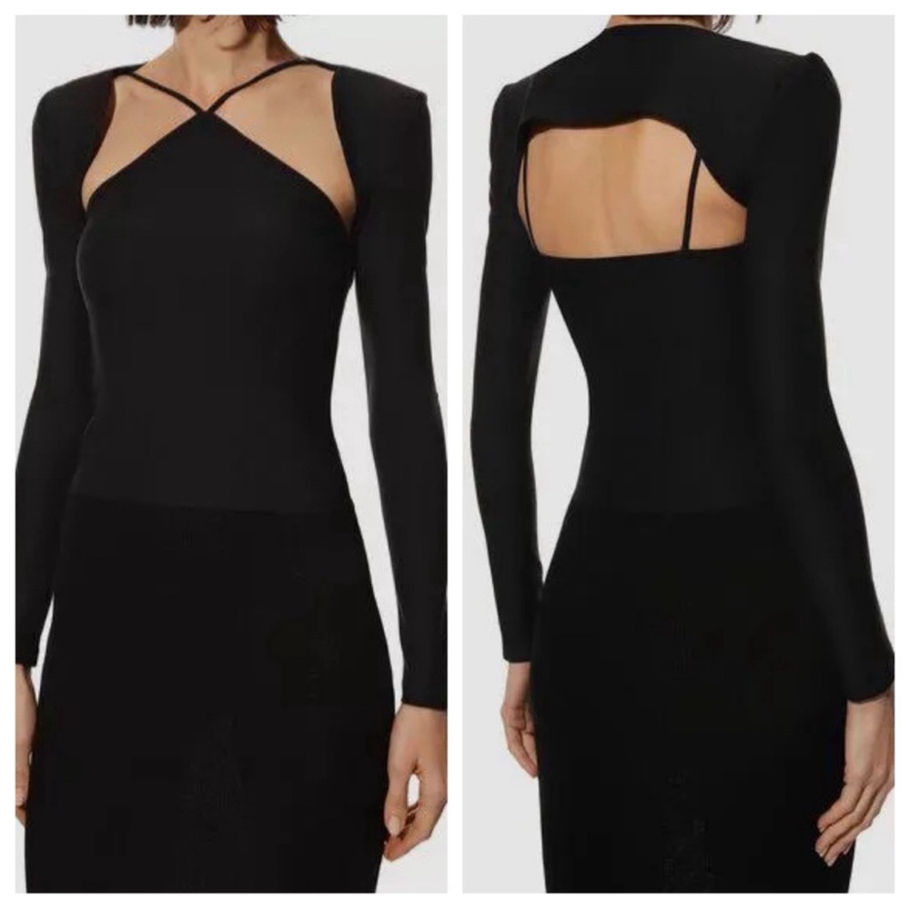 Rokh Cutout Long Sleeve Jersey Top in Black